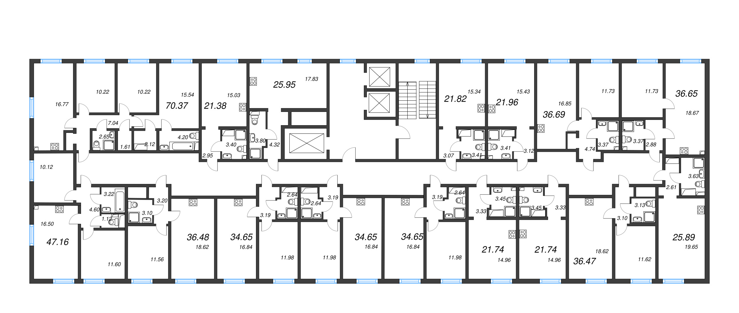 4-комнатная (Евро) квартира, 70.37 м² в ЖК "Морская миля" - планировка этажа