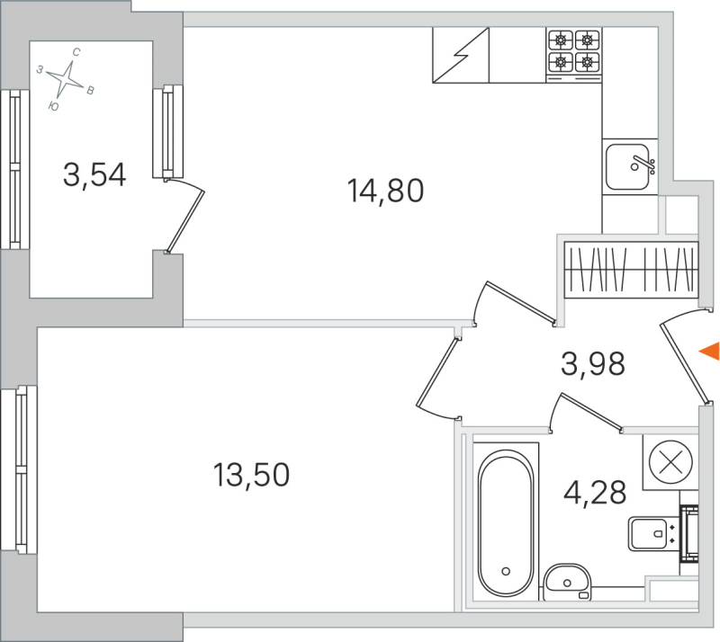 1-комнатная квартира, 36.56 м² в ЖК "Дубровский" - планировка, фото №1