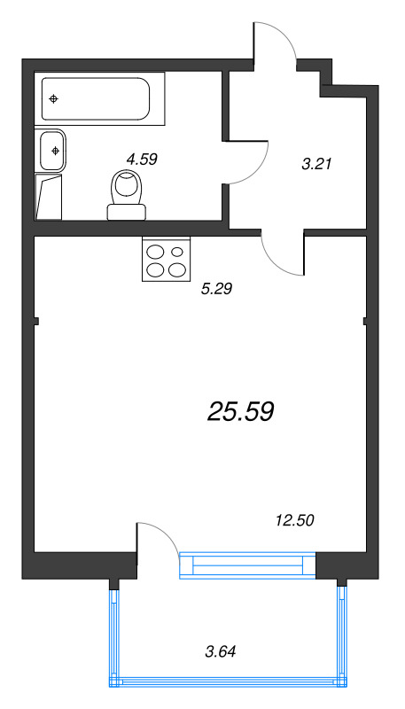 Квартира-студия, 25.59 м² - планировка, фото №1