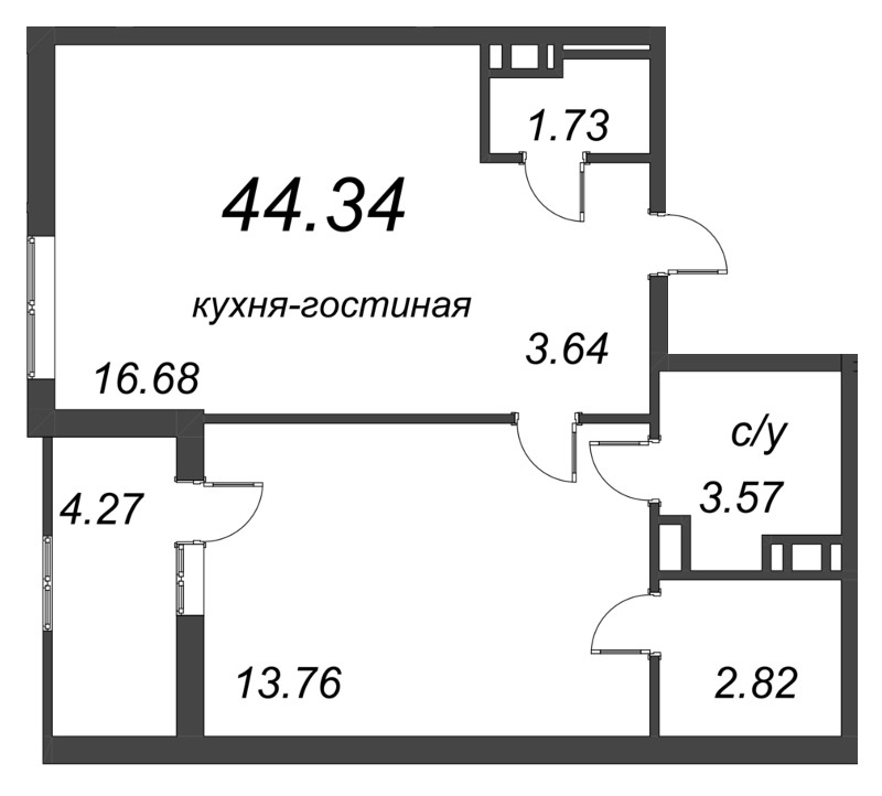 2-комнатная (Евро) квартира, 46.47 м² в ЖК "Jaanila Драйв" - планировка, фото №1