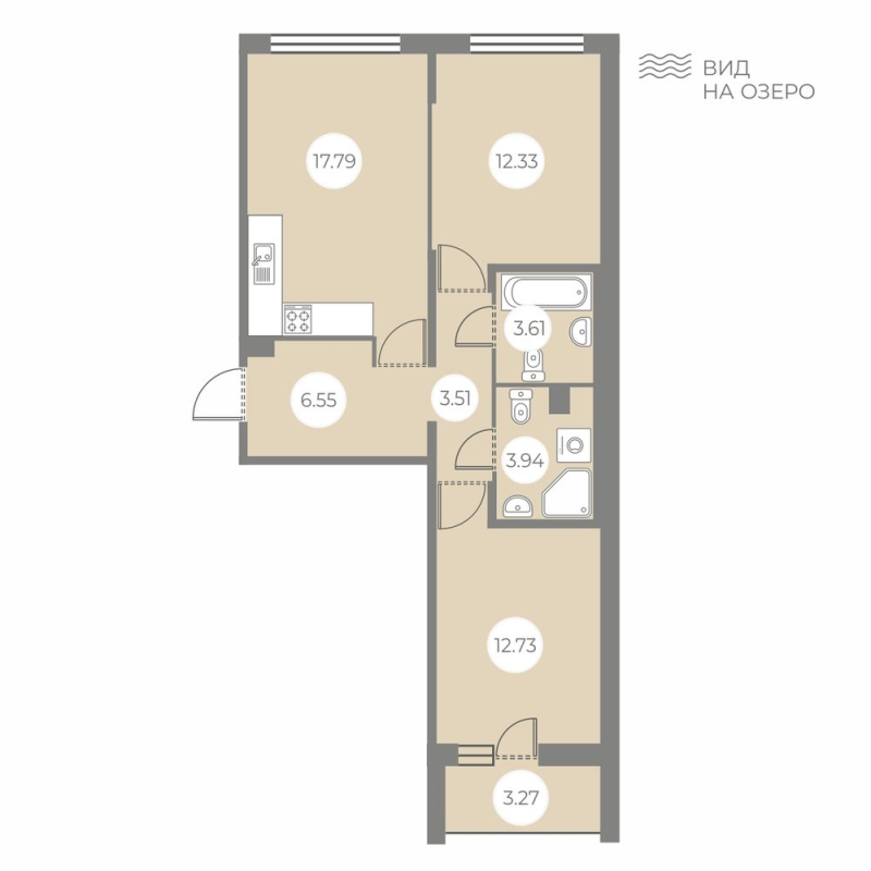 3-комнатная (Евро) квартира, 62.1 м² в ЖК "БФА в Озерках" - планировка, фото №1