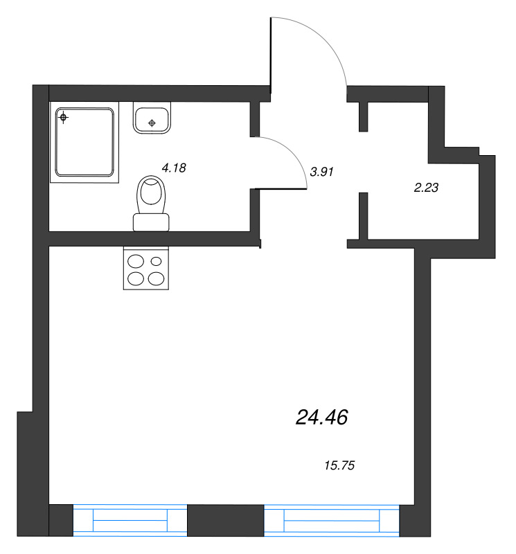 Квартира-студия, 24.46 м² - планировка, фото №1