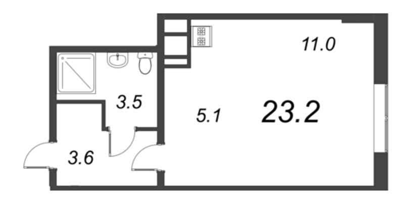 Квартира-студия, 23.2 м² в ЖК "Парусная 1" - планировка, фото №1