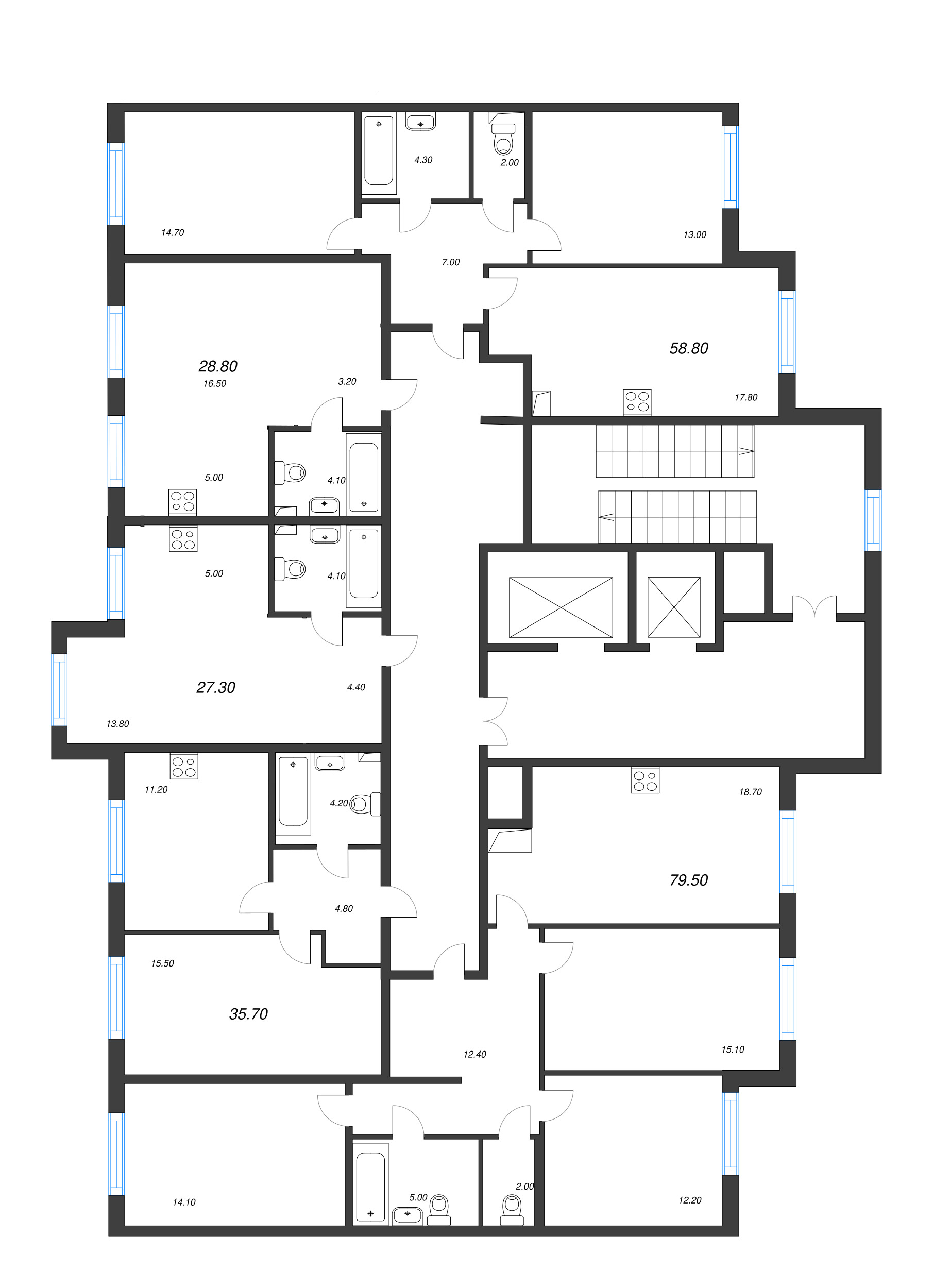 2-комнатная квартира, 48.3 м² - планировка этажа