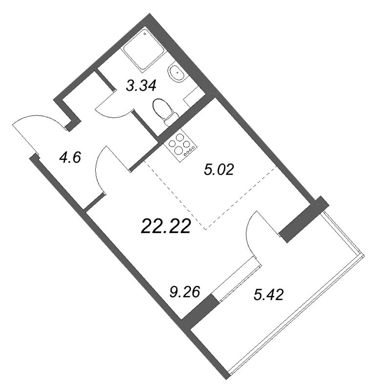 Квартира-студия, 22.22 м² в ЖК "Любоград" - планировка, фото №1