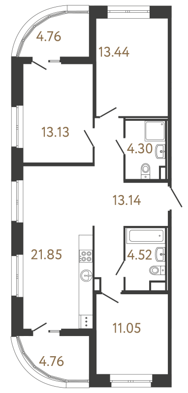 4-комнатная (Евро) квартира, 81.43 м² в ЖК "Ultra City 3.0" - планировка, фото №1
