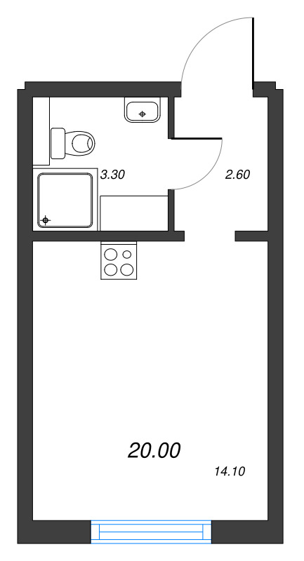 Квартира-студия, 20 м² - планировка, фото №1