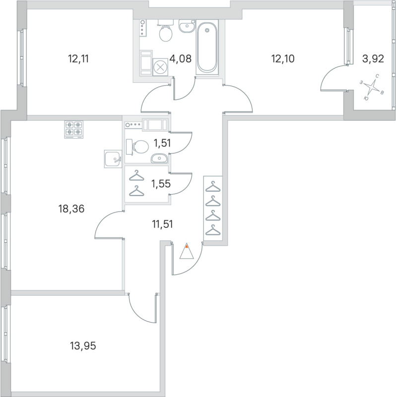 4-комнатная (Евро) квартира, 75.15 м² в ЖК "Любоград" - планировка, фото №1