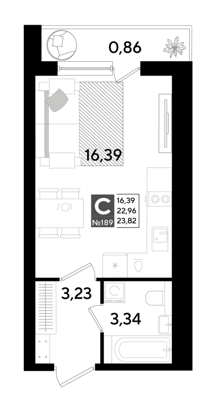 Квартира-студия, 22.79 м² в ЖК "Догма Юкки" - планировка, фото №1