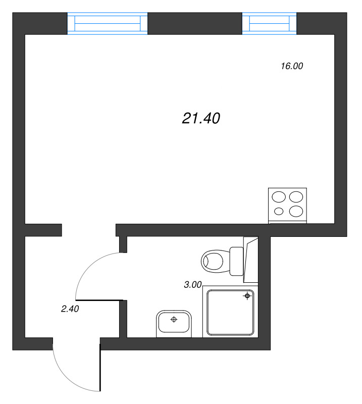 Квартира-студия, 21.4 м² в ЖК "ЛСР. Ржевский парк" - планировка, фото №1
