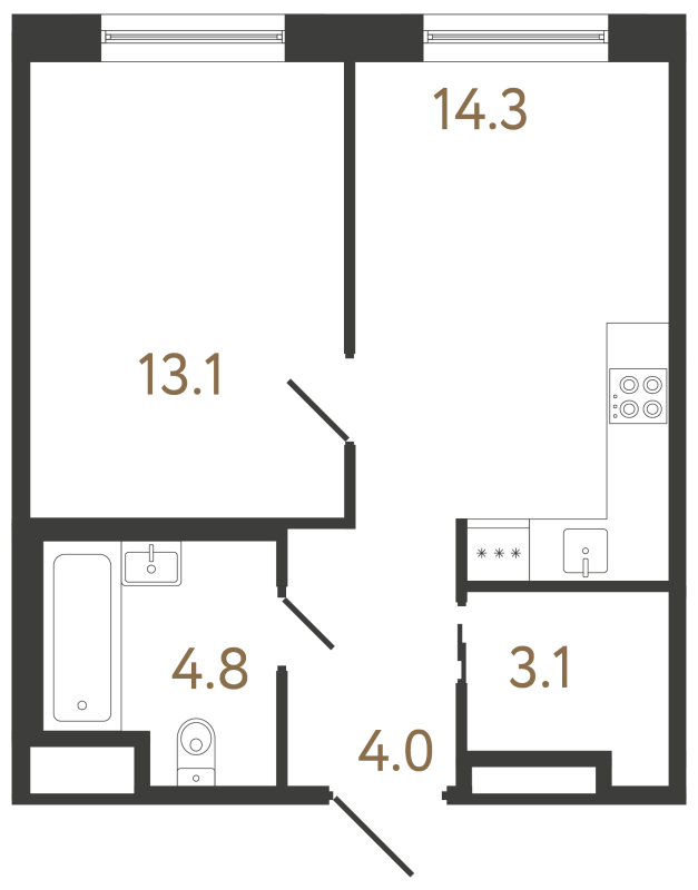 1-комнатная квартира, 39.3 м² в ЖК "Передвижники 2" - планировка, фото №1
