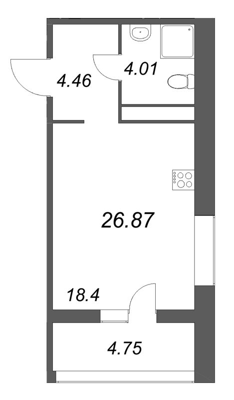 Квартира-студия, 26.87 м² в ЖК "Ультра Сити 3.0" - планировка, фото №1