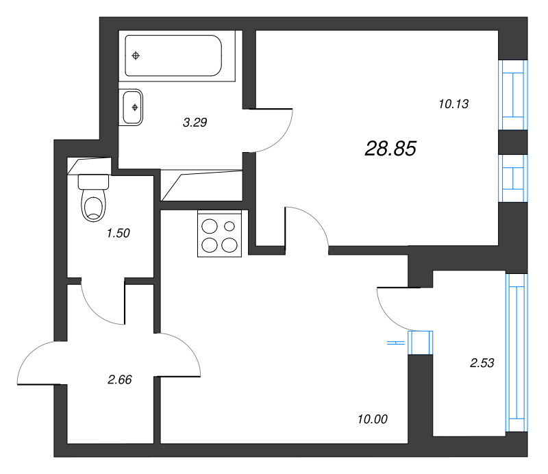 1-комнатная квартира, 28.85 м² в ЖК "Аэросити" - планировка, фото №1