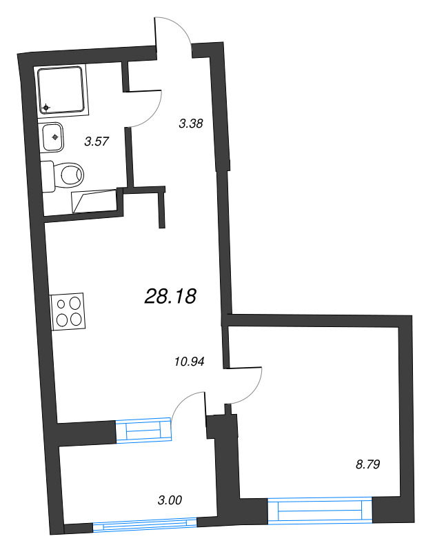 1-комнатная квартира, 28.18 м² в ЖК "Аквилон Riva" - планировка, фото №1