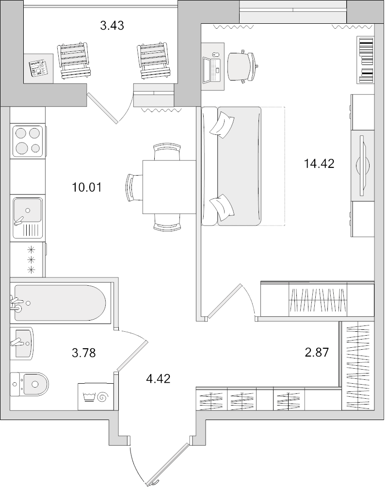 1-комнатная квартира, 38.93 м² в ЖК "Dreamline" - планировка, фото №1