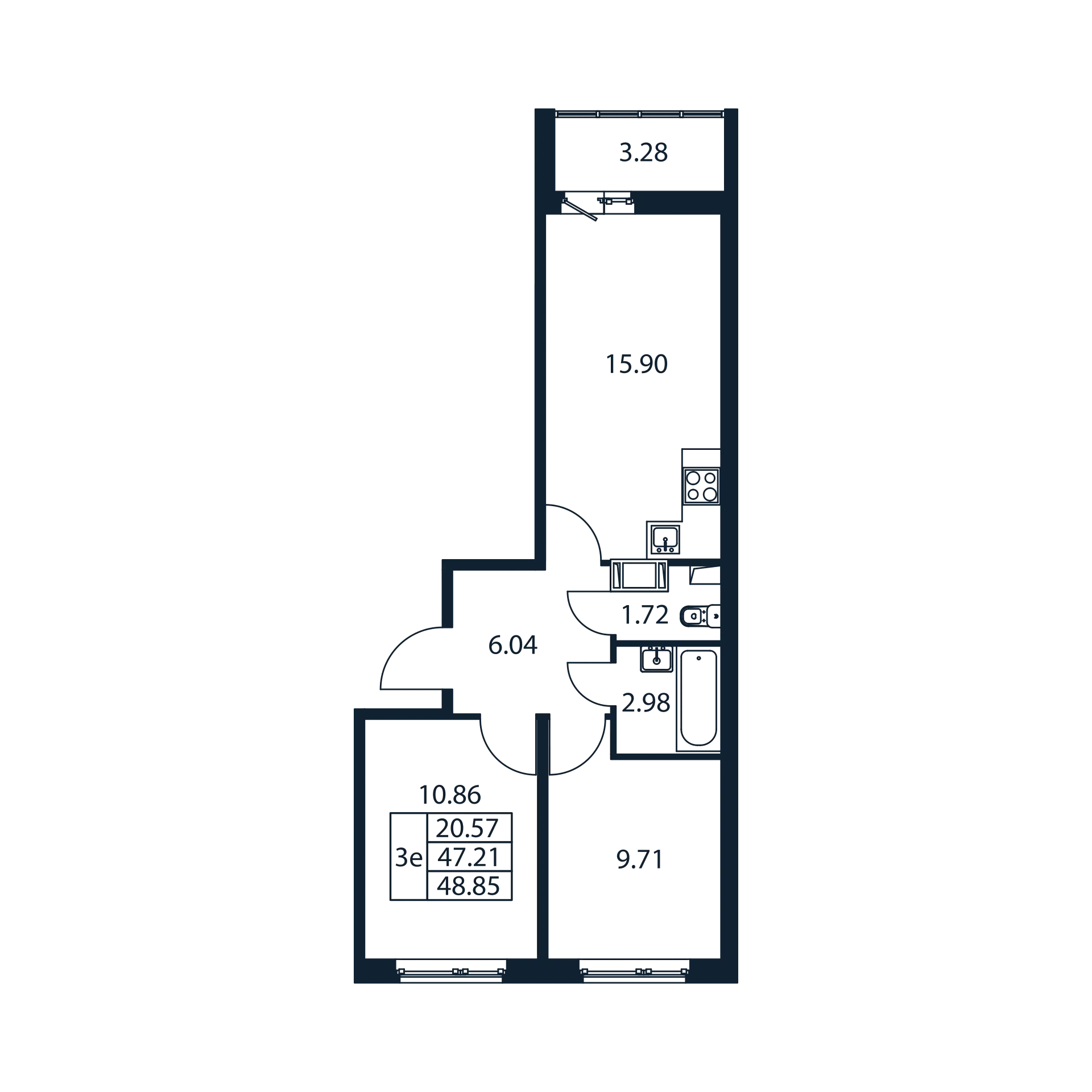 3-комнатная (Евро) квартира, 47.21 м² в ЖК "Полис ЛАВрики" - планировка, фото №1