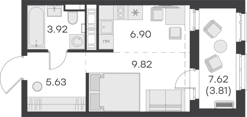 Квартира-студия, 30.08 м² - планировка, фото №1