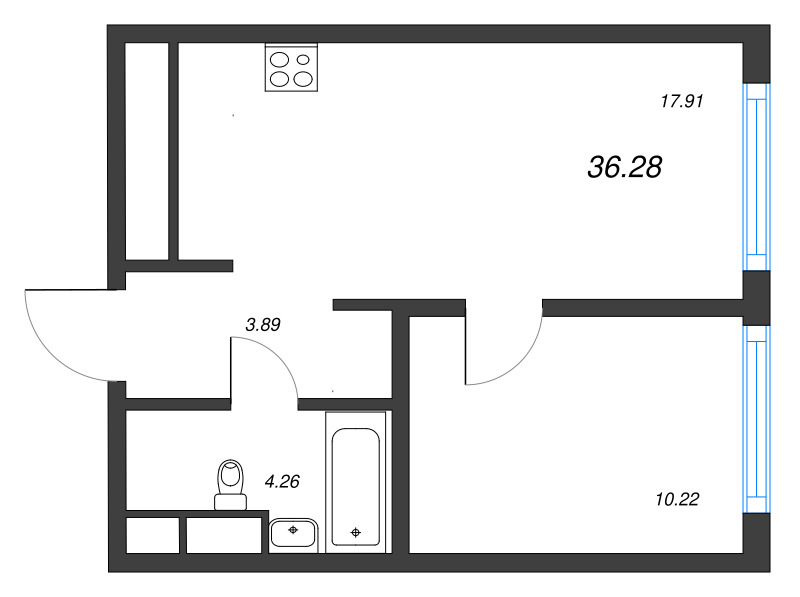 2-комнатная (Евро) квартира, 36.28 м² в ЖК "Legenda Васильевского" - планировка, фото №1