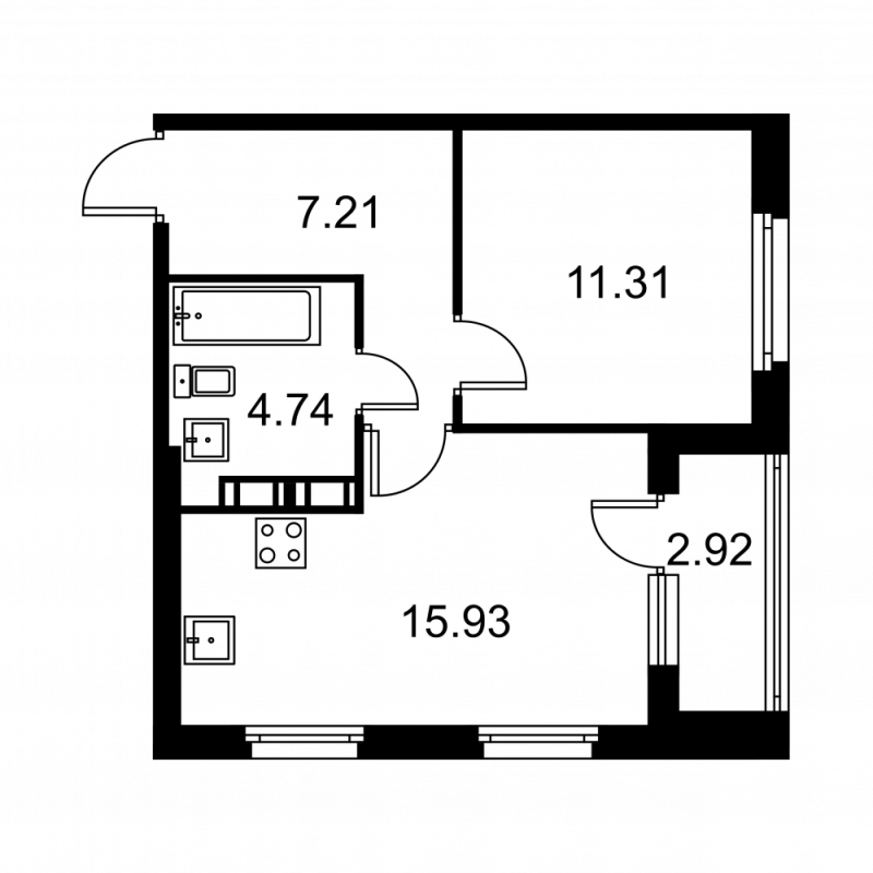 2-комнатная (Евро) квартира, 40.65 м² в ЖК "Квартал Заречье" - планировка, фото №1