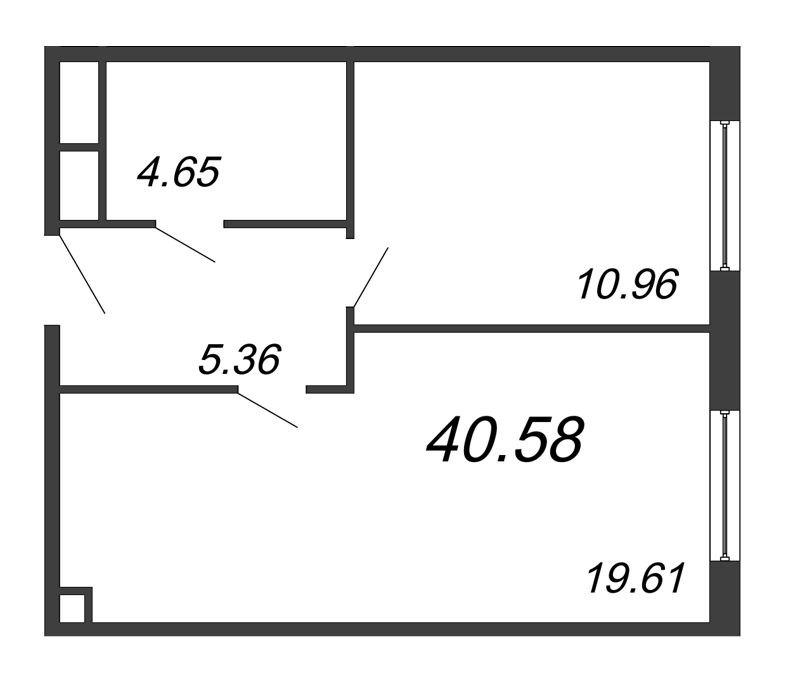 2-комнатная (Евро) квартира, 40.58 м² в ЖК "ПРО'МОЛОDОСТЬ" - планировка, фото №1