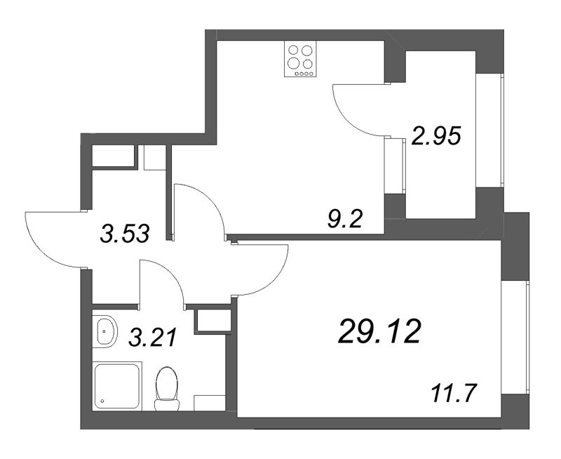 1-комнатная квартира, 29.12 м² в ЖК "Аурум" - планировка, фото №1
