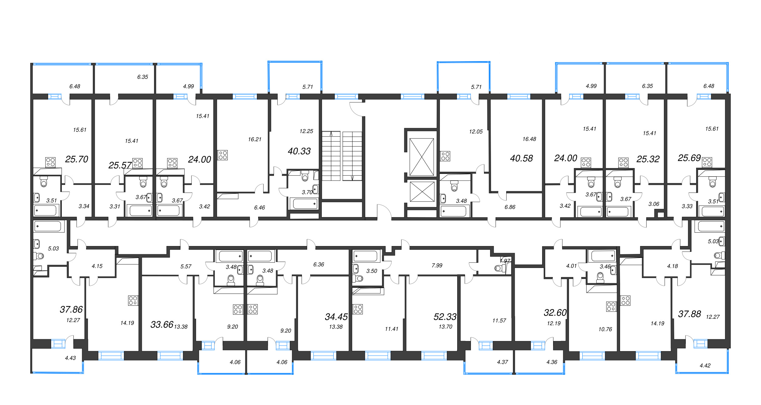 2-комнатная (Евро) квартира, 40.33 м² - планировка этажа
