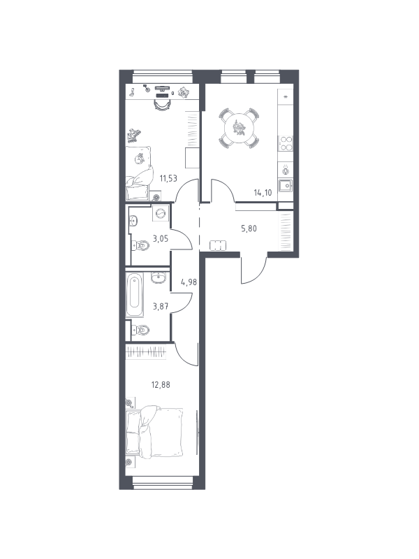 2-комнатная квартира, 56.21 м² в ЖК "Новое Колпино" - планировка, фото №1