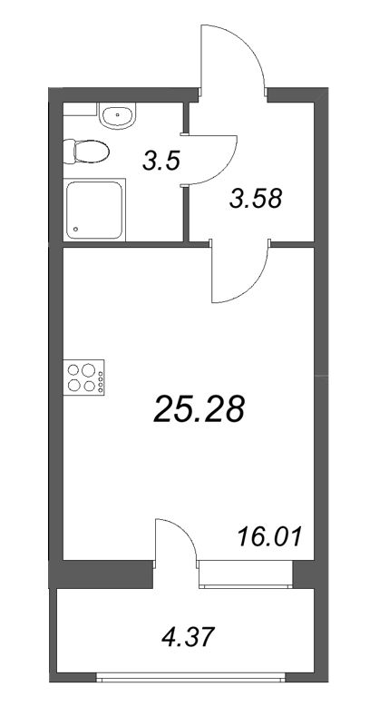 Квартира-студия, 25.28 м² в ЖК "Аквилон РекаПарк" - планировка, фото №1