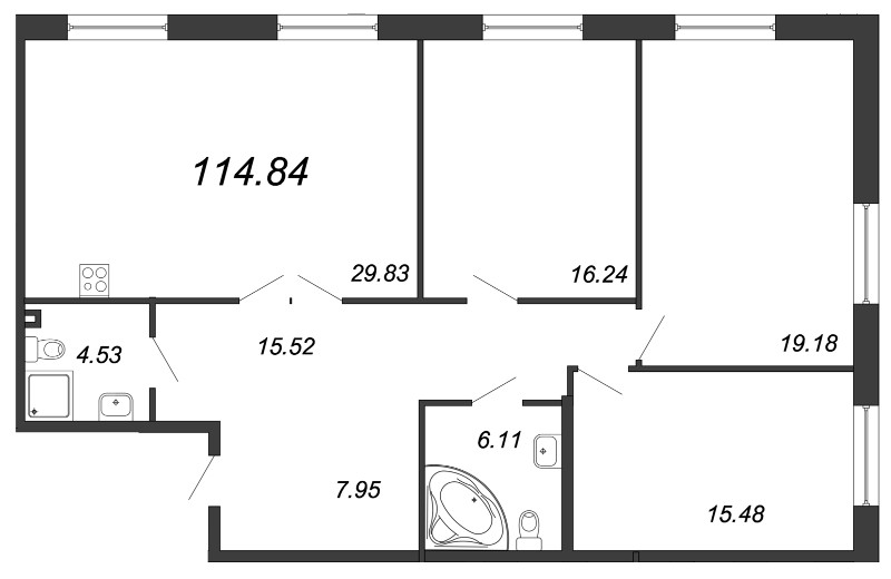3-комнатная квартира, 116.5 м² - планировка, фото №1