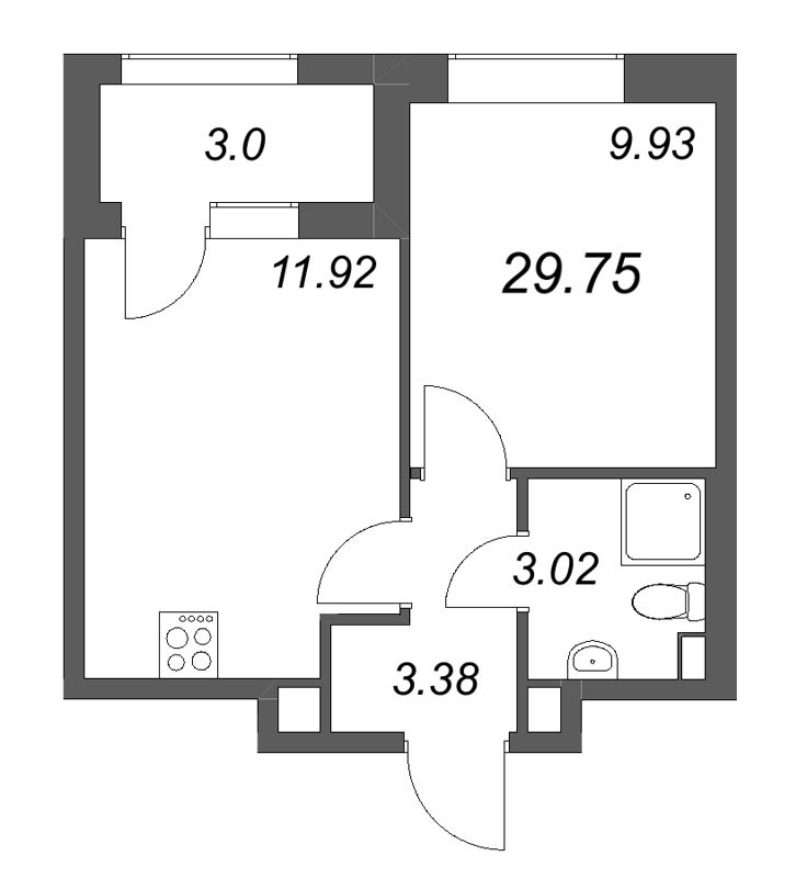 1-комнатная квартира, 29.75 м² в ЖК "Гранат" - планировка, фото №1