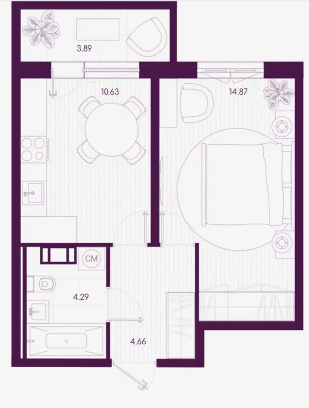 1-комнатная квартира, 35.62 м² - планировка, фото №1