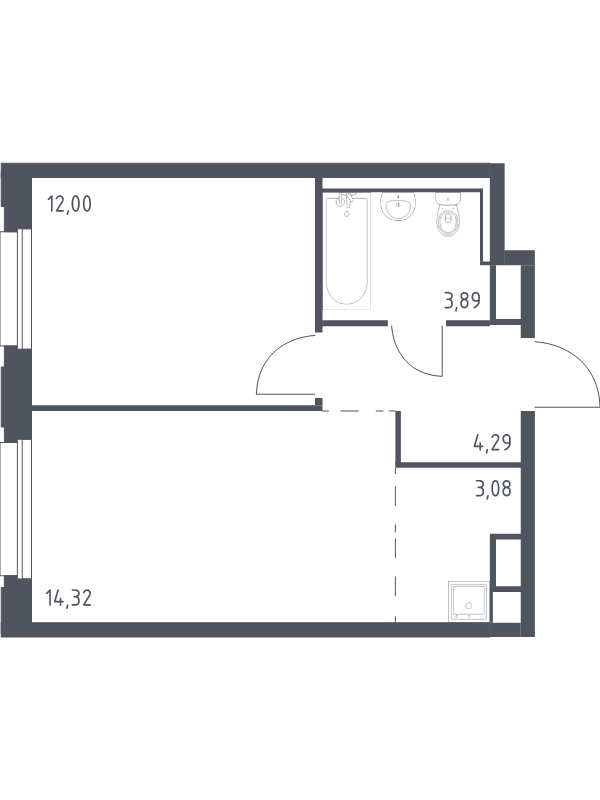 2-комнатная (Евро) квартира, 37.58 м² в ЖК "Новые Лаврики" - планировка, фото №1