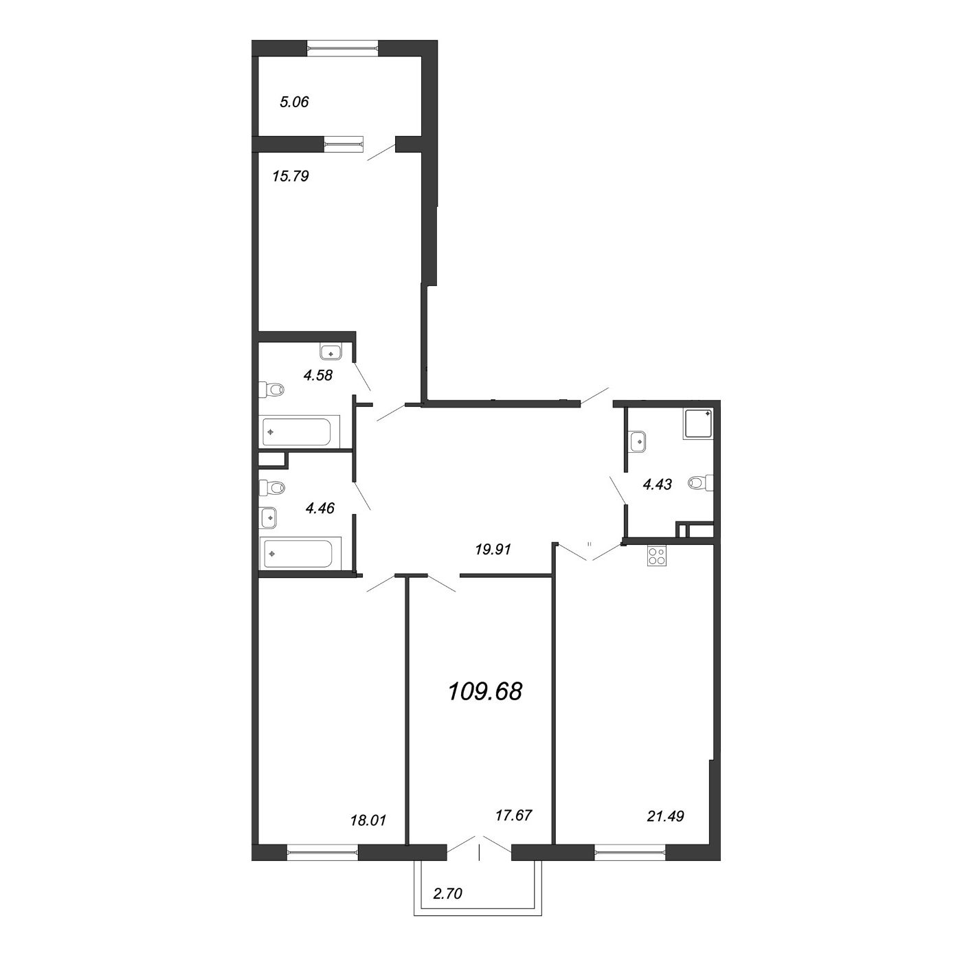 3-комнатная квартира, 110.8 м² - планировка, фото №1