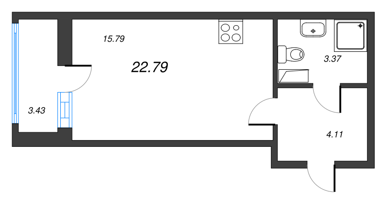 Квартира-студия, 22.79 м² в ЖК "Полис ЛАВрики" - планировка, фото №1