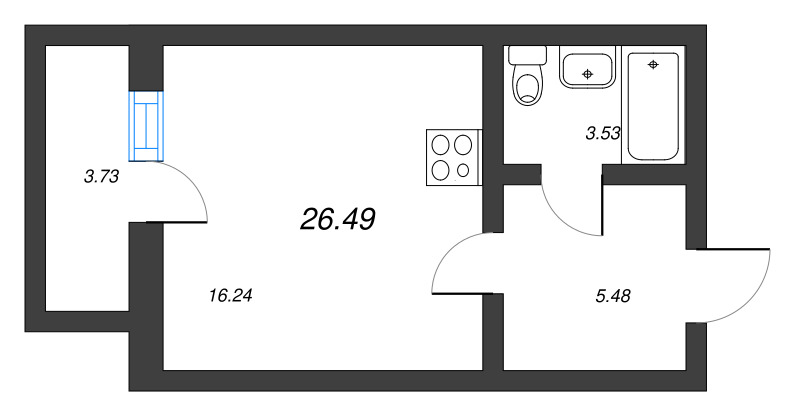 Квартира-студия, 26.49 м² - планировка, фото №1