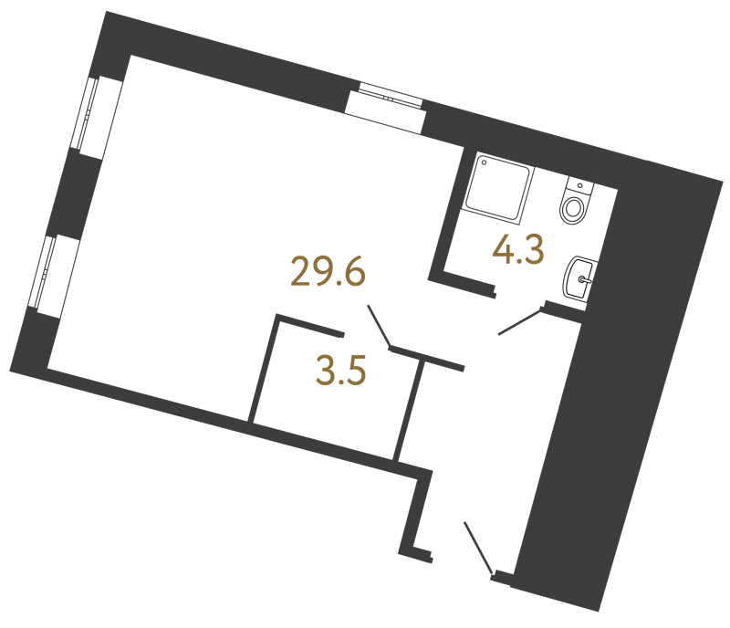 Квартира-студия, 37.4 м² в ЖК "Типография" - планировка, фото №1