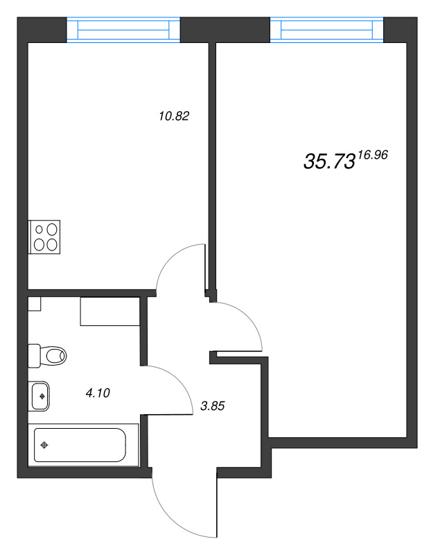 1-комнатная квартира, 35.73 м² в ЖК "Аквилон Янино" - планировка, фото №1