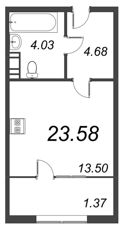Квартира-студия, 23.58 м² в ЖК "Pixel" - планировка, фото №1