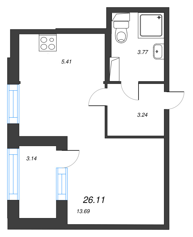 Квартира-студия, 26.11 м² в ЖК "Дубровский" - планировка, фото №1