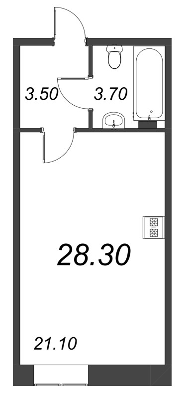 Квартира-студия, 28.3 м² - планировка, фото №1