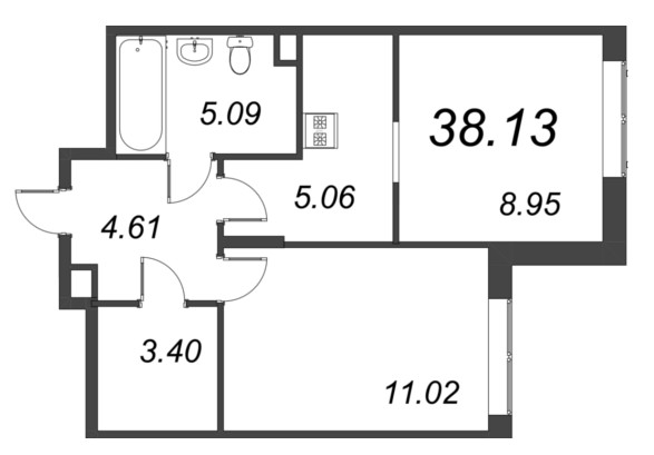 2-комнатная (Евро) квартира, 38.13 м² в ЖК "VEREN NORT сертолово" - планировка, фото №1
