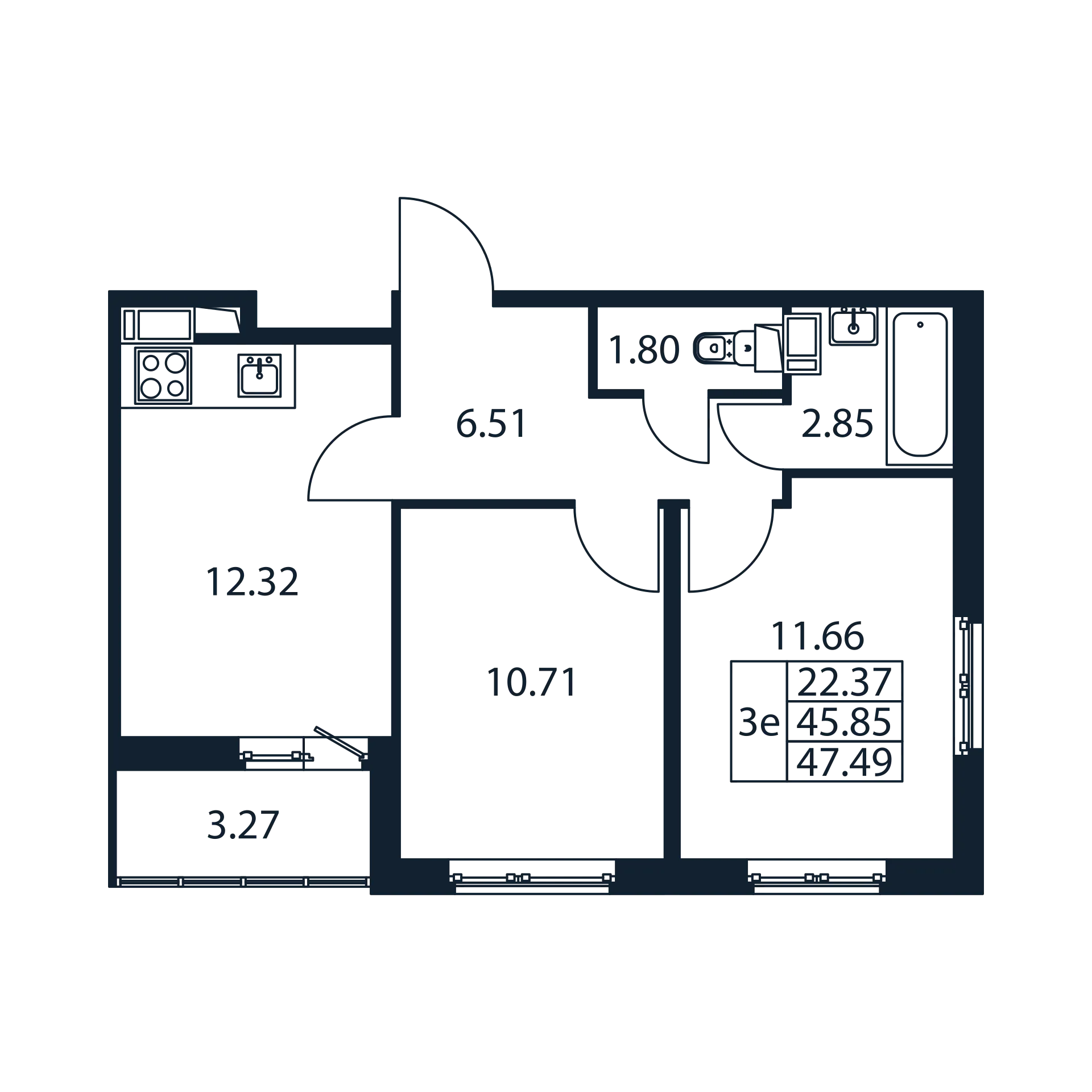 2-комнатная квартира, 45.85 м² в ЖК "Полис ЛАВрики" - планировка, фото №1