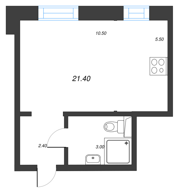 Квартира-студия, 21.4 м² в ЖК "ЛСР. Ржевский парк" - планировка, фото №1