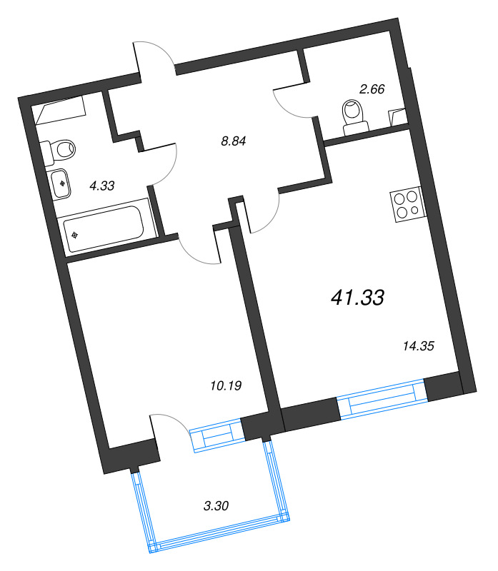 1-комнатная квартира, 41.33 м² в ЖК "Бульвар Грина" - планировка, фото №1