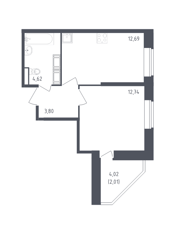 1-комнатная квартира, 35.86 м² в ЖК "Живи! В Рыбацком" - планировка, фото №1