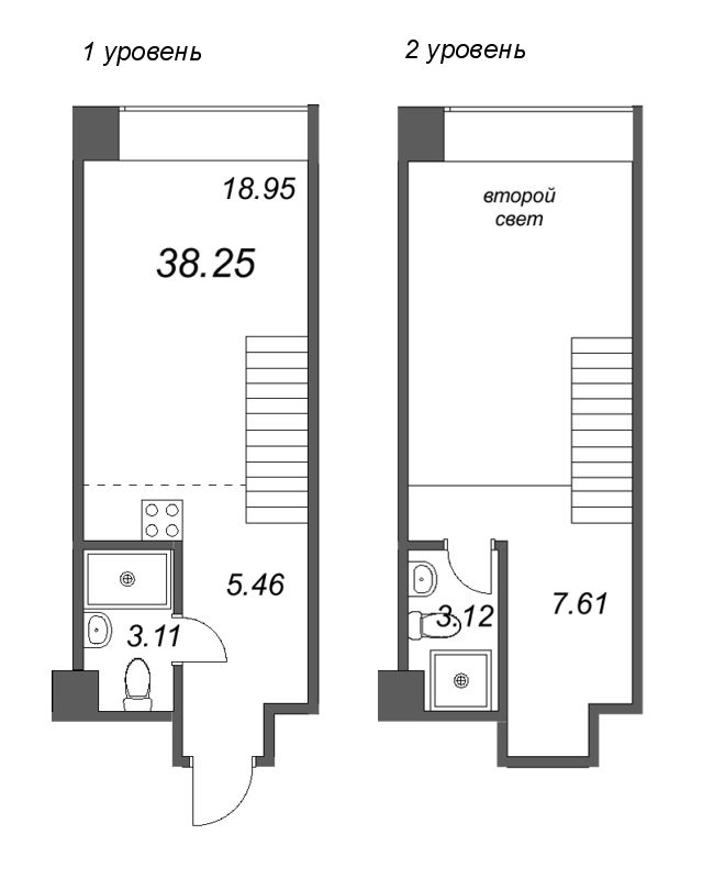 2-комнатная (Евро) квартира, 38.61 м² в ЖК "Avant" - планировка, фото №1