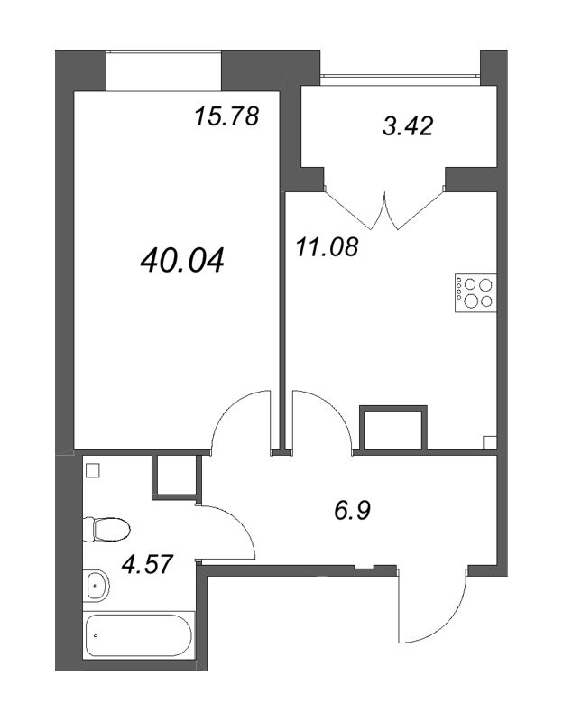 1-комнатная квартира, 40.04 м² в ЖК "Ranta Residence" - планировка, фото №1