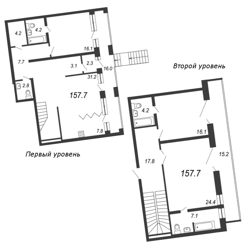 4-комнатная квартира, 154 м² - планировка, фото №1