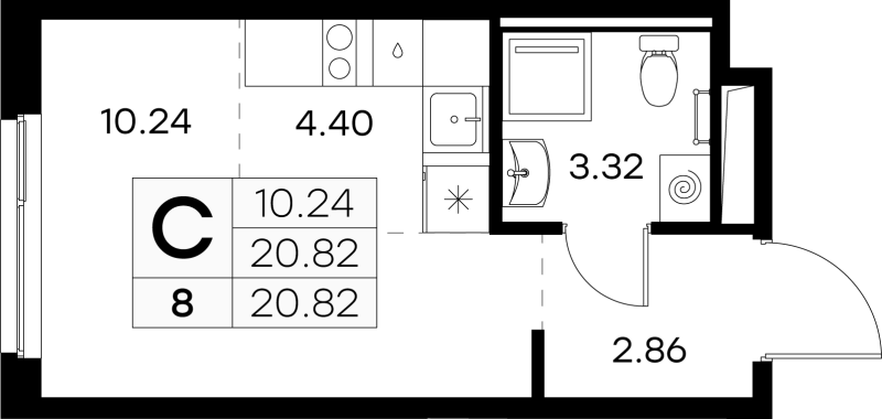 Квартира-студия, 20.82 м² в ЖК "GloraX Новоселье" - планировка, фото №1