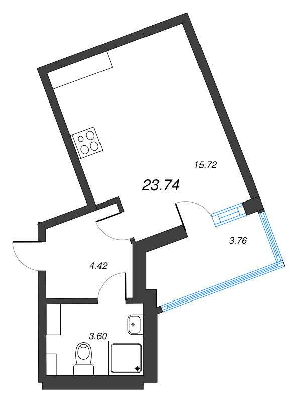 Квартира-студия, 23.74 м² - планировка, фото №1